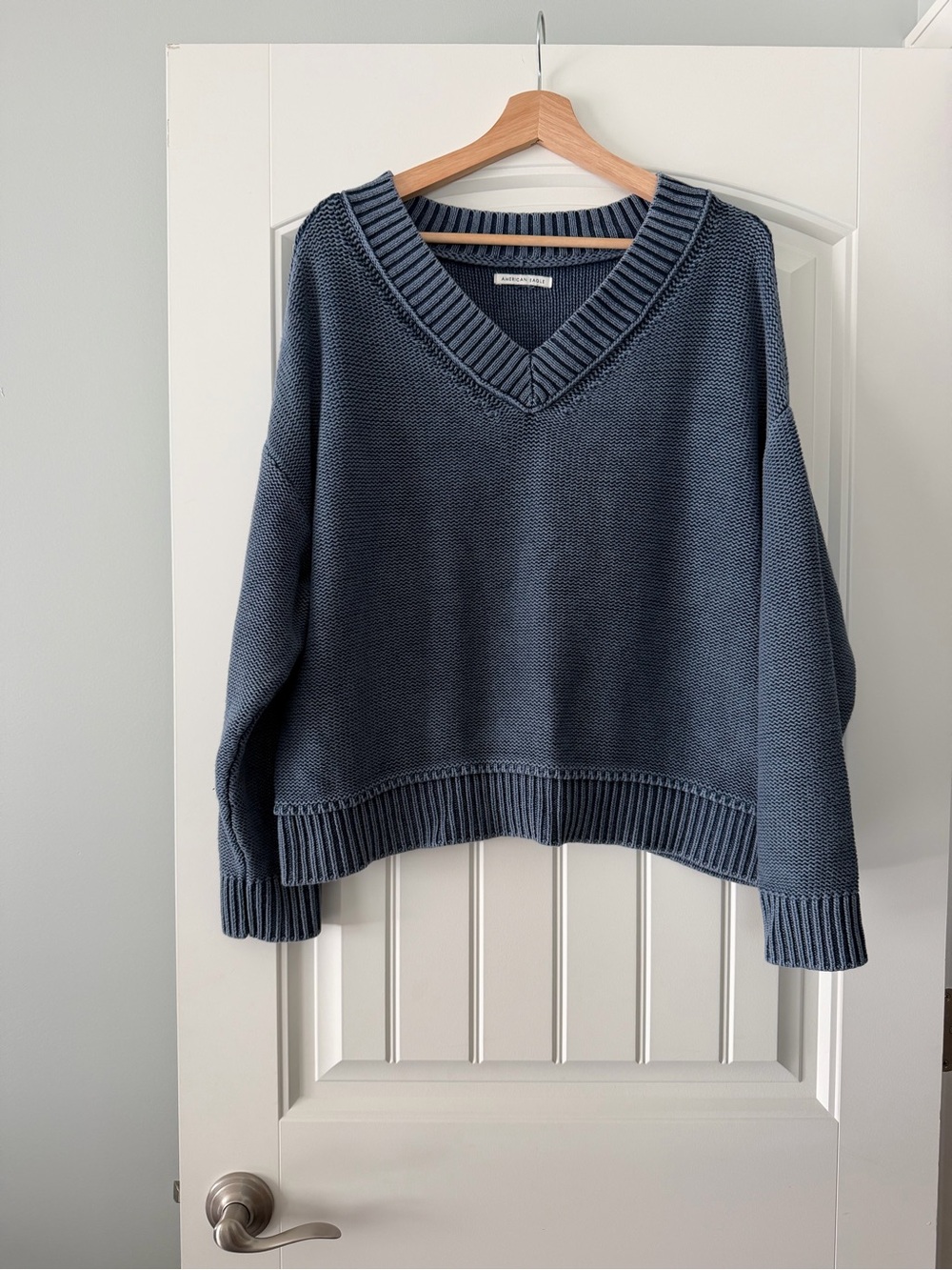 American Eagle Outfitters Slate Blue V-Neck Oversized Boxy Knit Sweater